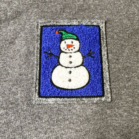 Hot Cotton by Marc Ware Gray Sweatshirt Womens Medium Snowman Patch Vintage 90s - Picture 3 of 12